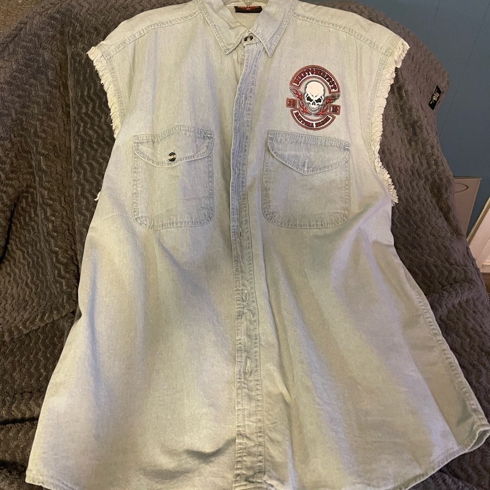 BIKERSEDGE 2010 OCTOBERFEST BIKEWEEK SLEEVELESS BUTTON-DOWN in XXL Vintage - Picture 9 of 17